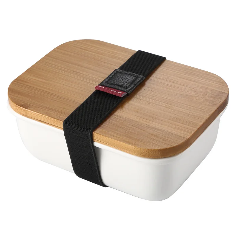 Ceramic Bento Lunch Box with Wooden Lid