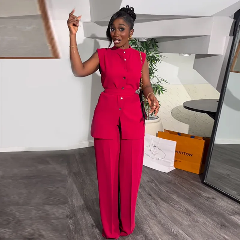 Formal Pants High Waisted Red Pants Outfit Suits For Women Luvamia - Main Image