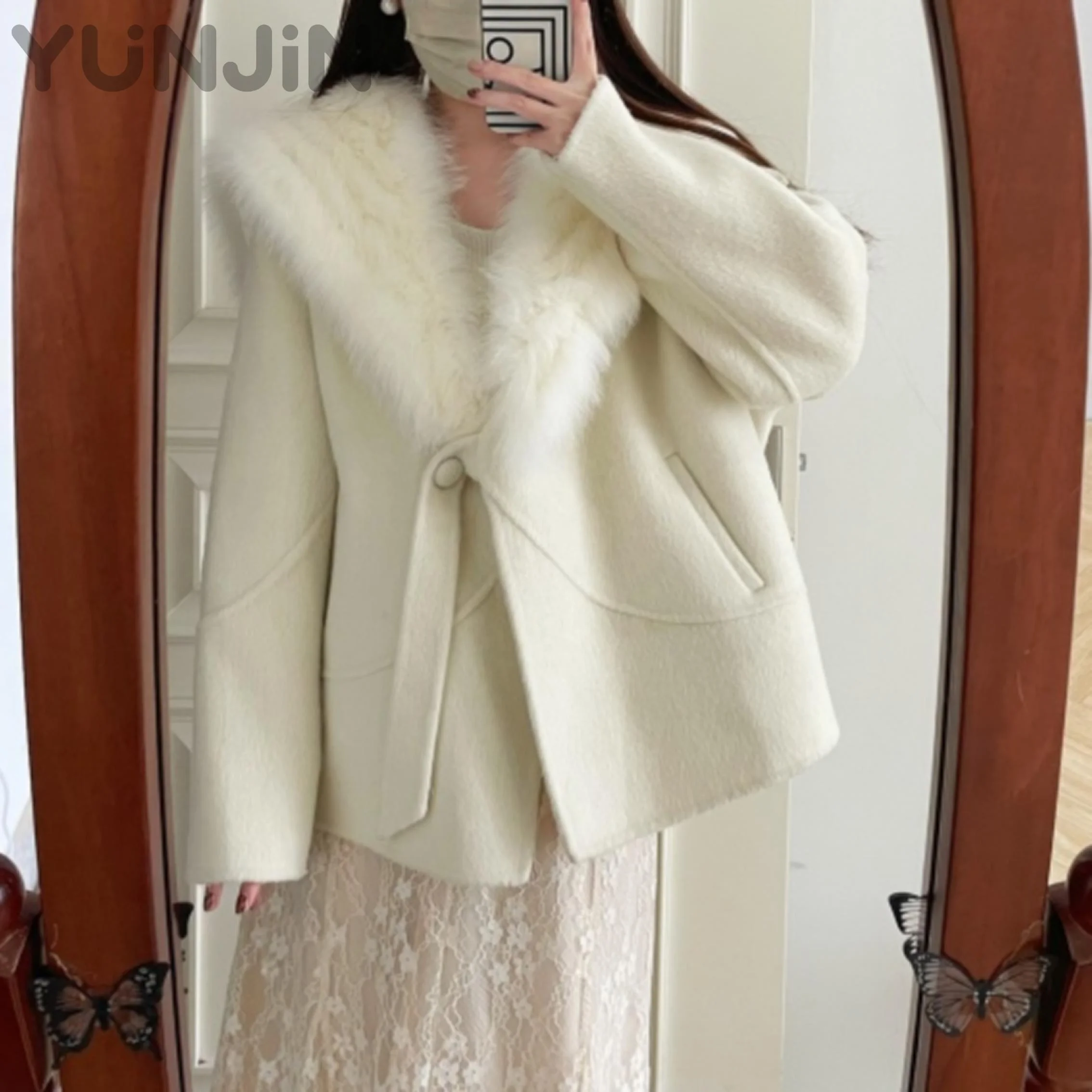 Winter Double-Faced Wool Fox Fur Coat Women Short