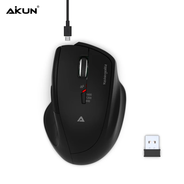 AIKUN MX33R Rechargeable Wireless Mouse, 2.4G Noiseless Mouse with USB Receiver, Portable Computer Mice with 3 level DPI