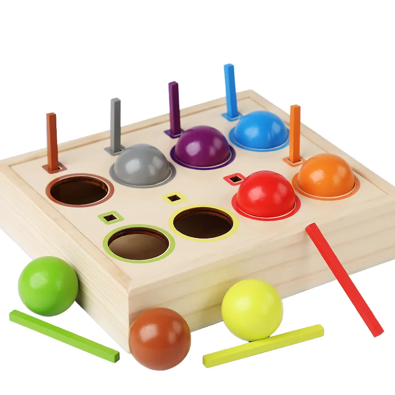 Bola dan Tongkat Pelangi Kayu Montessori Uniseks CPC CE Bersertifikat Mainan Pasangan untuk Koordinasi Tangan-Mata dan Penyortiran Warna