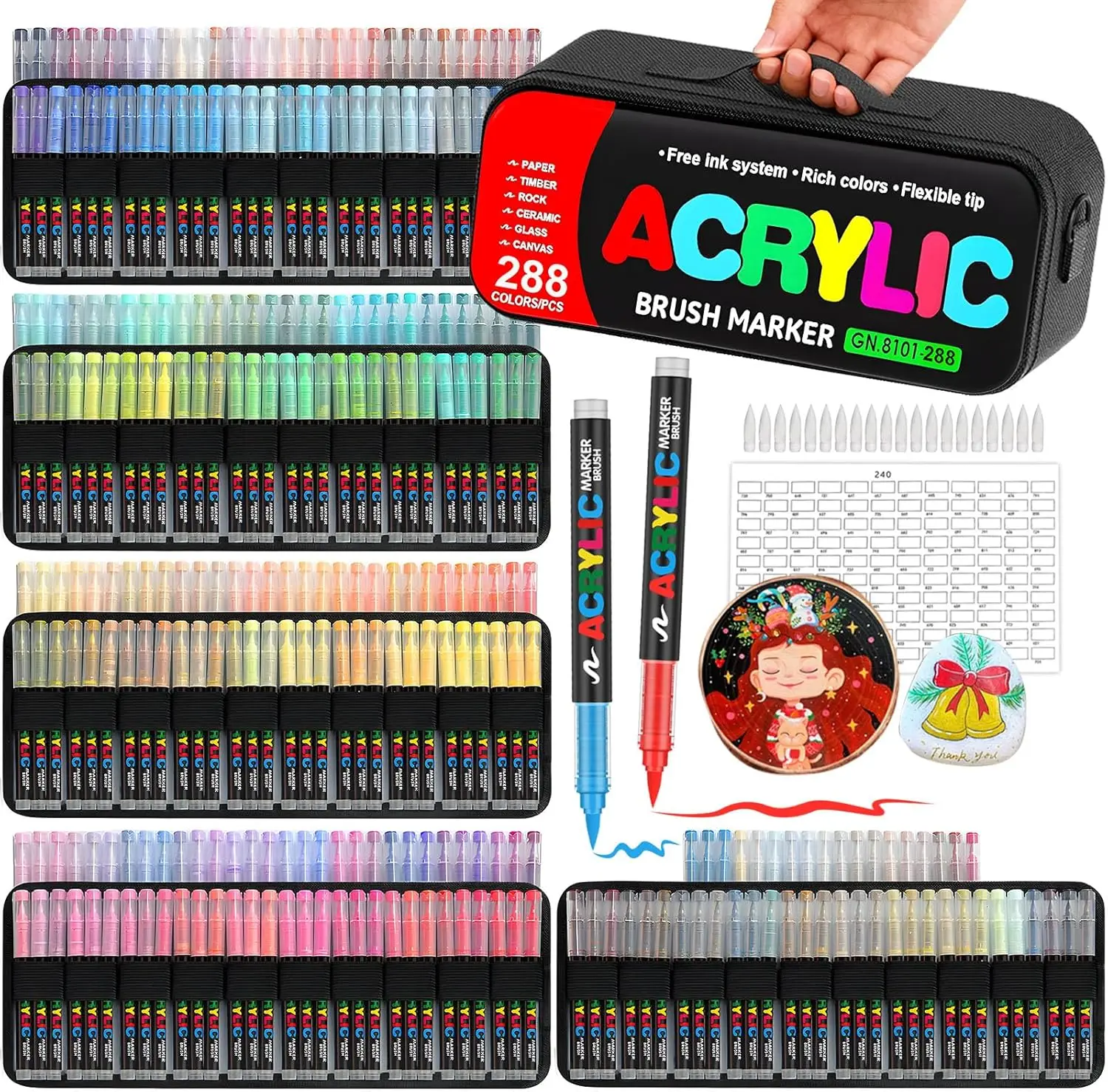 Guangna 288 Color Acrylic Marker Set - Permanent Acrylic Paint