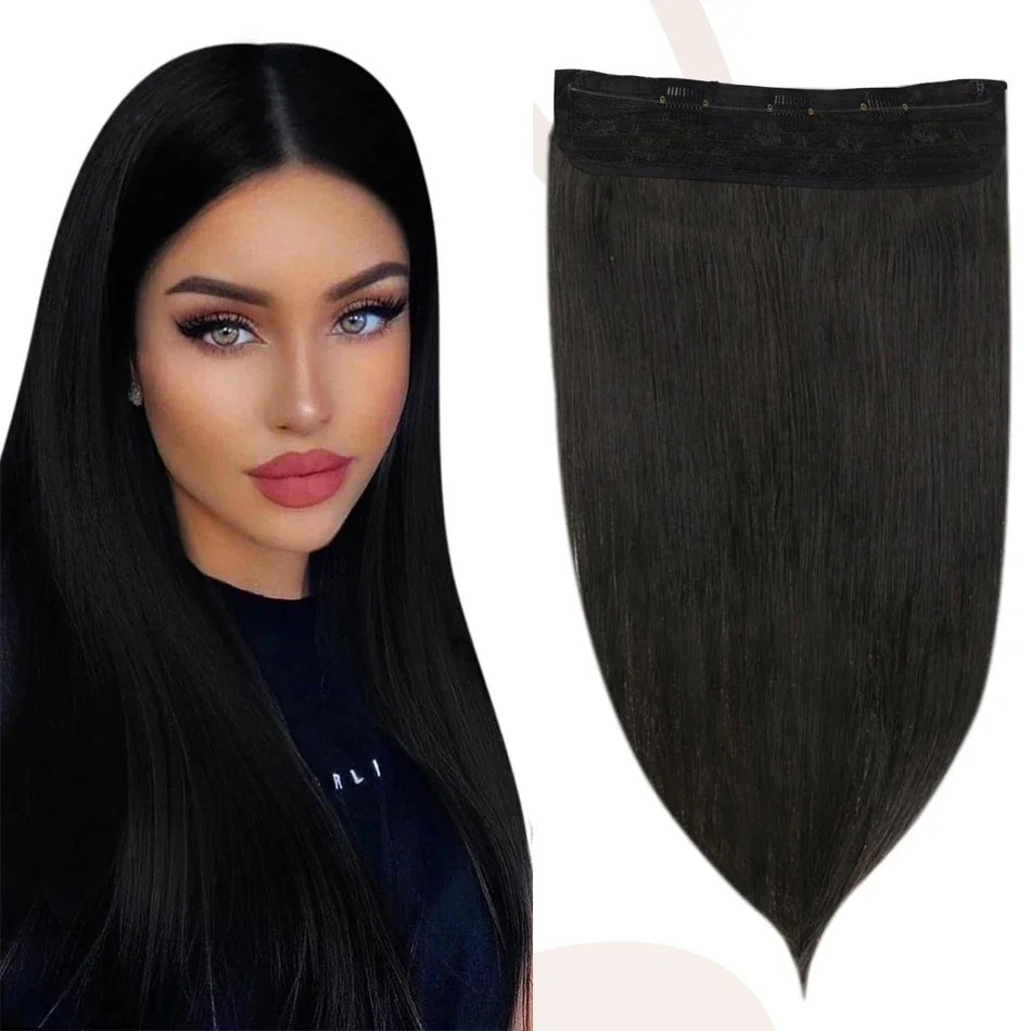 Echthaar-Extensions 16-26 Zoll, Naturschwarz, Nr. 1B, mit Geheimlinie, für den Salon_voghion.com