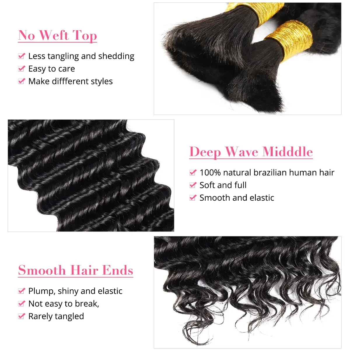 Deep Wave Echthaar Bulk Bündel Natürliches Schwarz Remy Haar Weberei_voghion.com