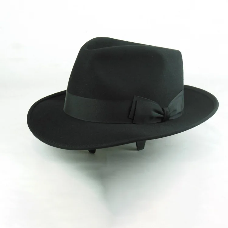 帽子 wicagrocery Round Brim Short Black Black Wool Felt Fedora Hat with Short Brim for Fishing and Casual