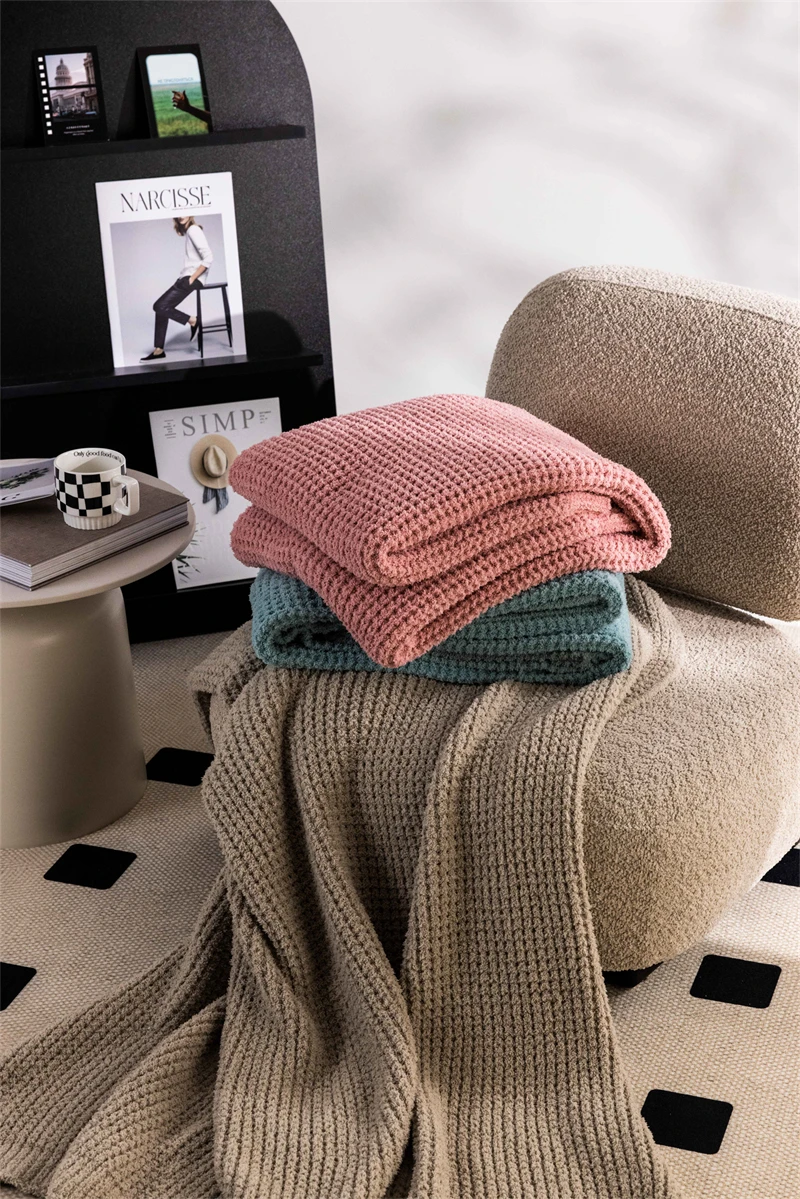 Hot selling 100% microfiber plush fuzzy waffle knit throw for home decoration sofa  NR manufacture