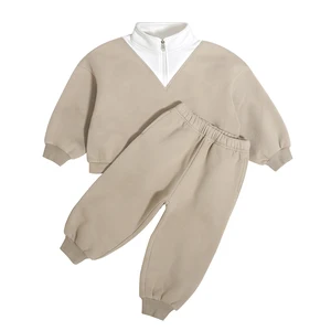 New Designer Trendy Custom Fashion Children French Fleece Cotton High Neck Teenager Sportswear Winter Long Pant Boy Set