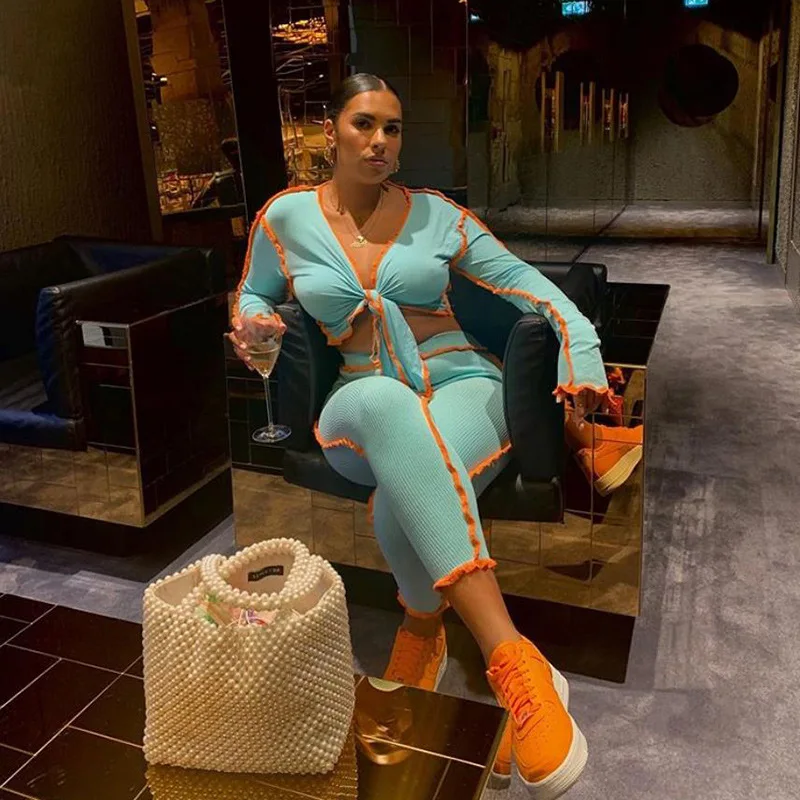 Sleeve Crop Sexy Sets Pant Shirt 