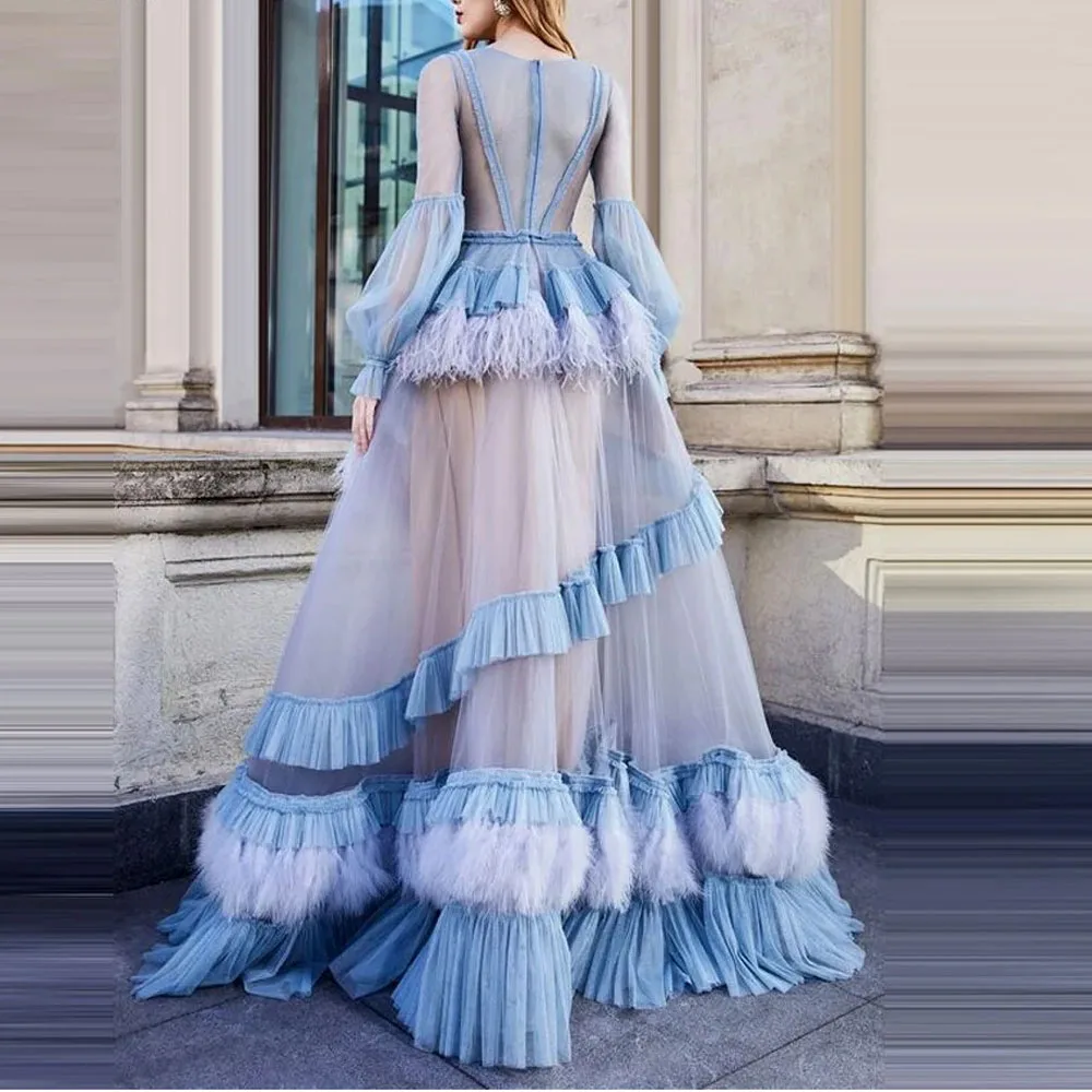 Custom Design Light Blue Dresses Women Party Luxury off Shoulder Evening Dress Ball Gowns Custom Design Light Blue Dresses Women Party Luxury off Shoulder Evening Dress Ball Gowns