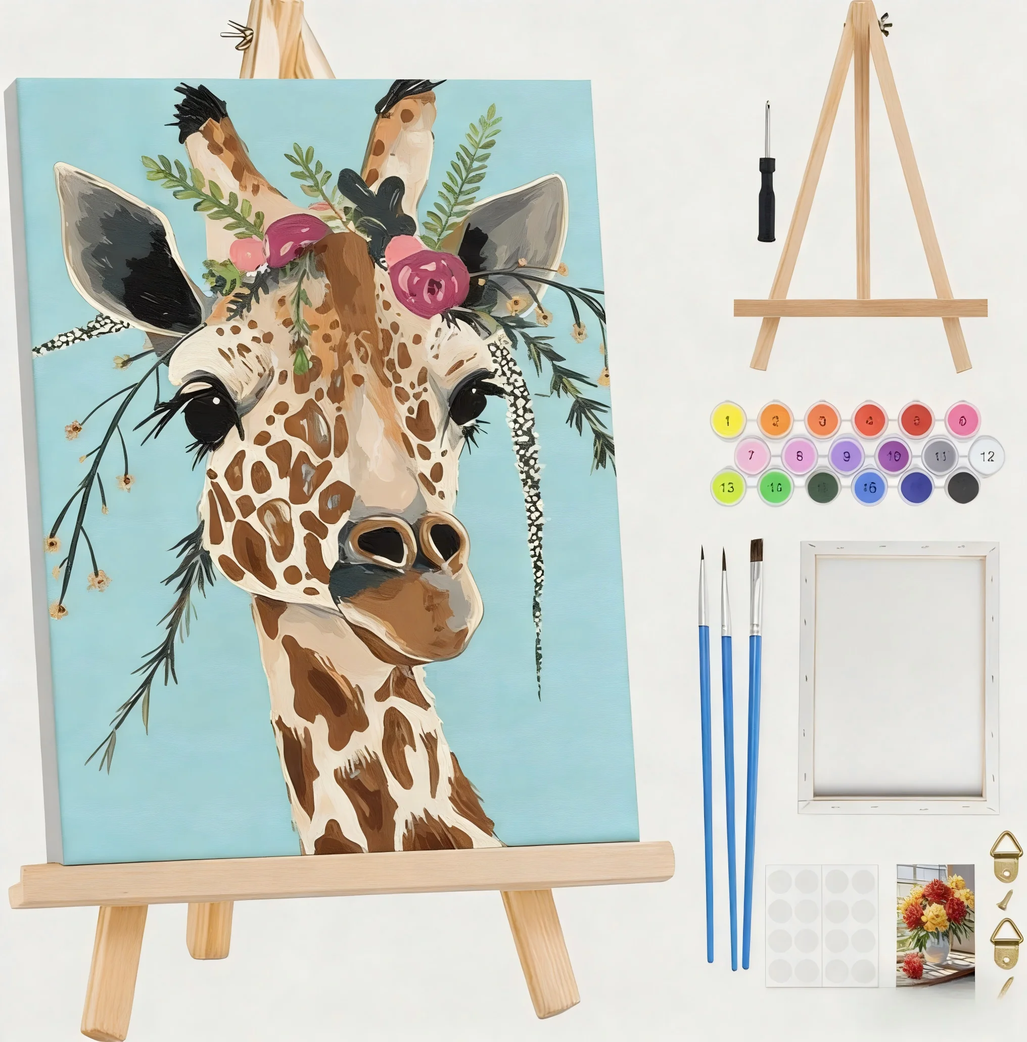 Jawecci 6 Kit Dipingi Con I Numeri: Tigri E Giraffe Sui Water! Divertenti Tele Per Adulti E Bambini, Colori Acrilici Inclusi