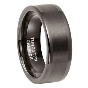 Coolstyle Jewelry 8mm Wholesale Brushed Polished Gunmetal Tungsten Carbide Ring for Men Women Fashion Engagement Wedding Band