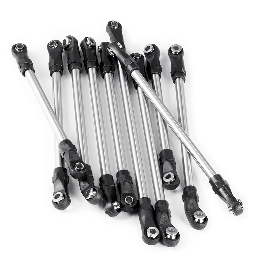 Reinforced Stainless Steel Linkage Link Rod and Plastic Ball Ends 10Pcs/Set  for Axial SCX10 II AXI90075 UMG10 1/10 RC Car Parts