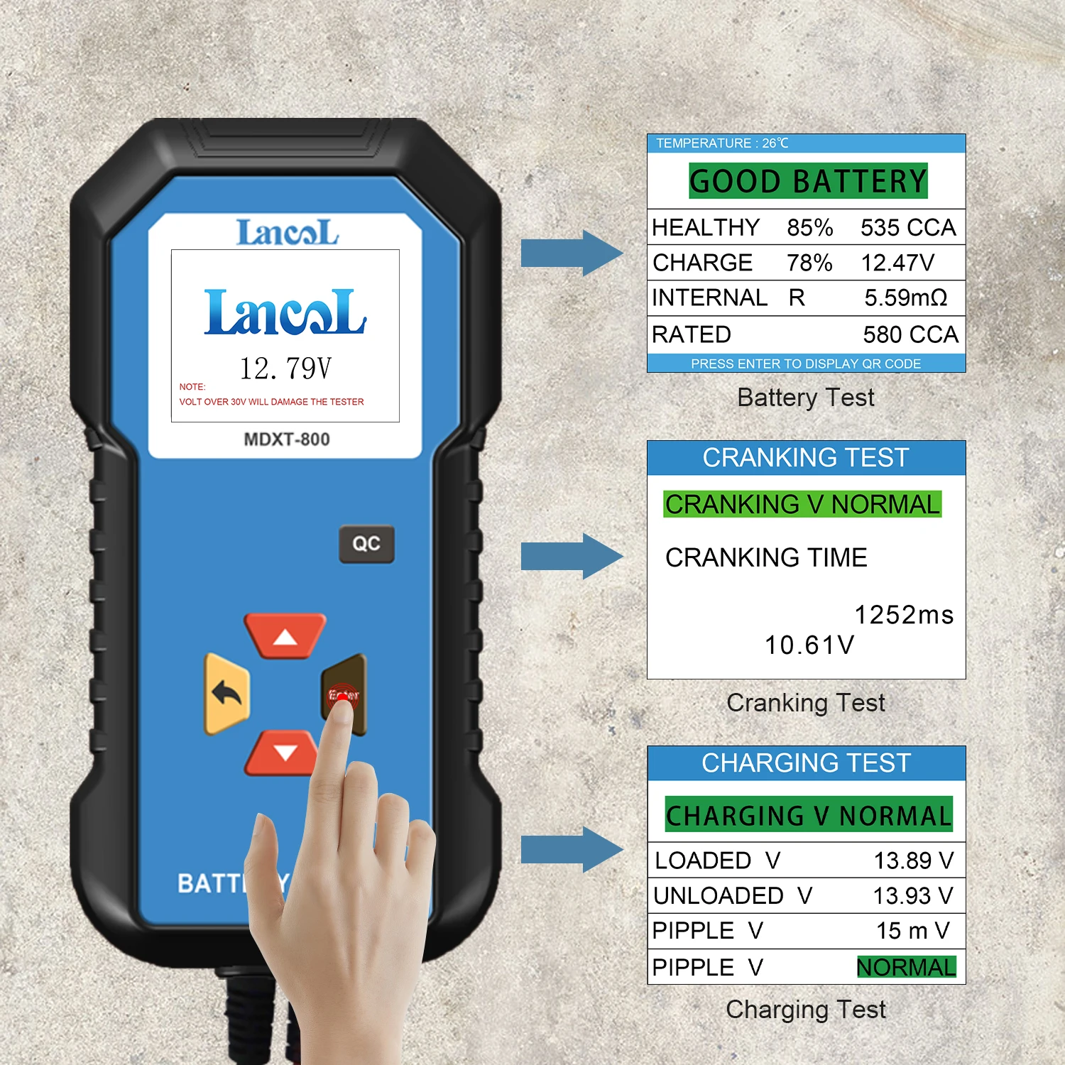 Lancol High Quality Mdxt800 Lithium Car Battery Tester Digital Cca