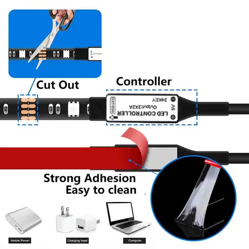 USB Striscia LED TV, TASMOR 2M Retroilluminazione TV LED Striscia Rgb 16 Colori E 4 Modalita Rgb Nastri Led Per Hdtv Da 40 60 Pollici Pc Monitor Ecc - Foto 10