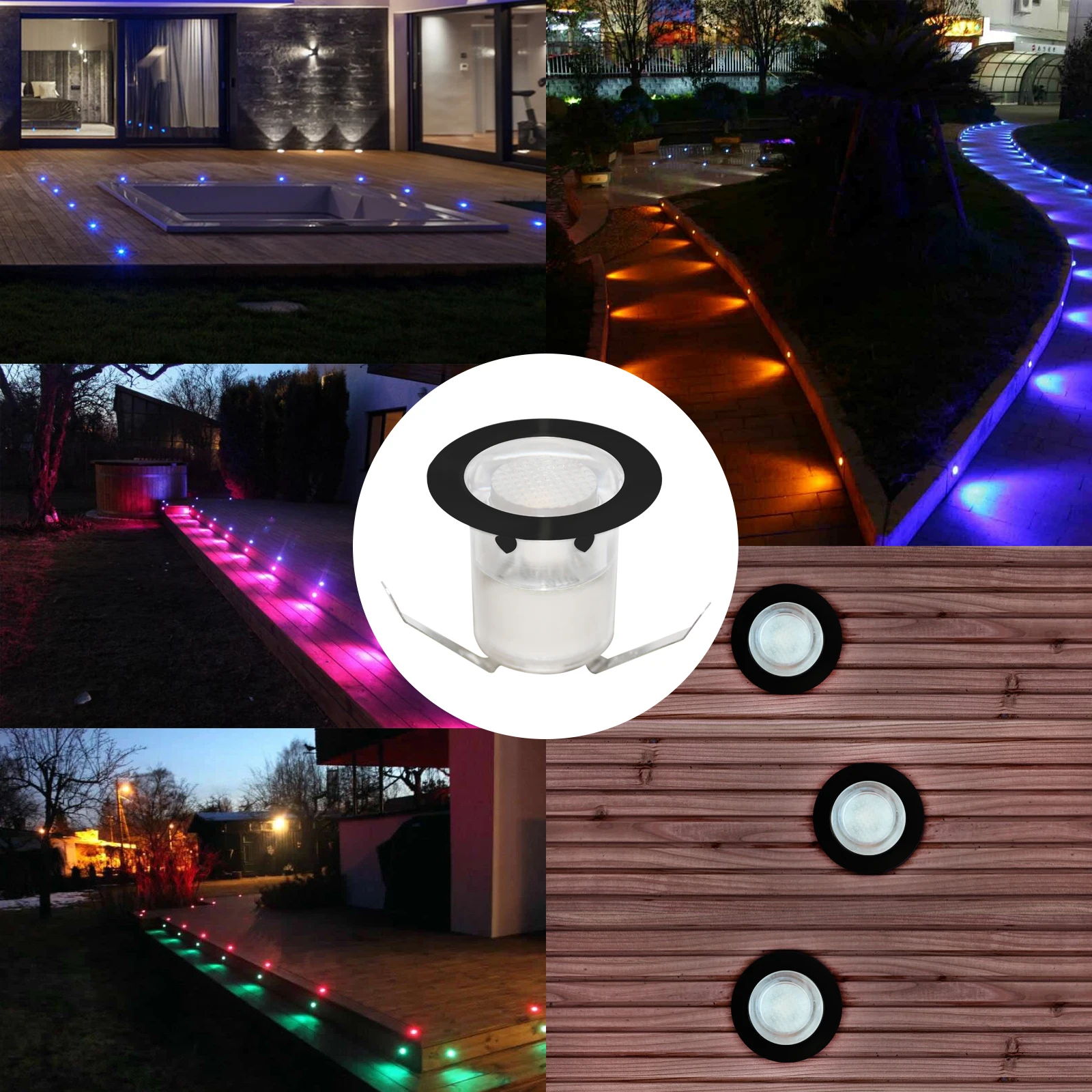 10 Pack Recessed IP67 LED Deck Light Kit High Bright in Ground Outdoor Landscape LED Lighting for Stair Patio Garden Floor