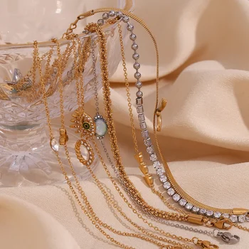 Opal Jewelry Charm Bracelets Bulk Fashion Jewelry Bracelets & Bangles Gold Plated Stainless Steel Jewelry Set