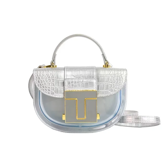 Hot  New crocodile semi-circular lady messenger bag transparent shoulder bag Women's handbags 2024 PVC jelly Women's saddle bag