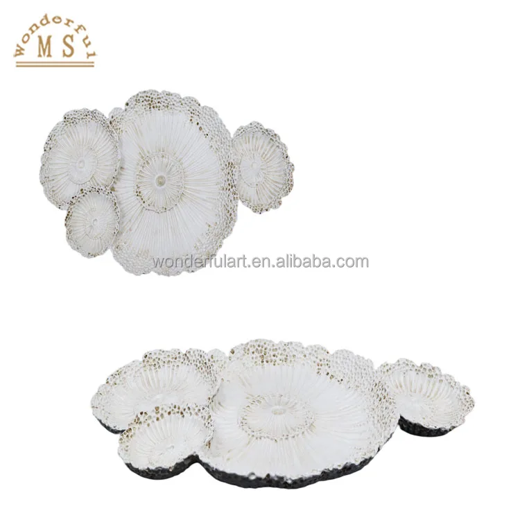 Oem Golden Resin Lotus flowers leaf dish Shape Holders 3d tray candy Kitchenware brass poly stone plate Tableware bowls