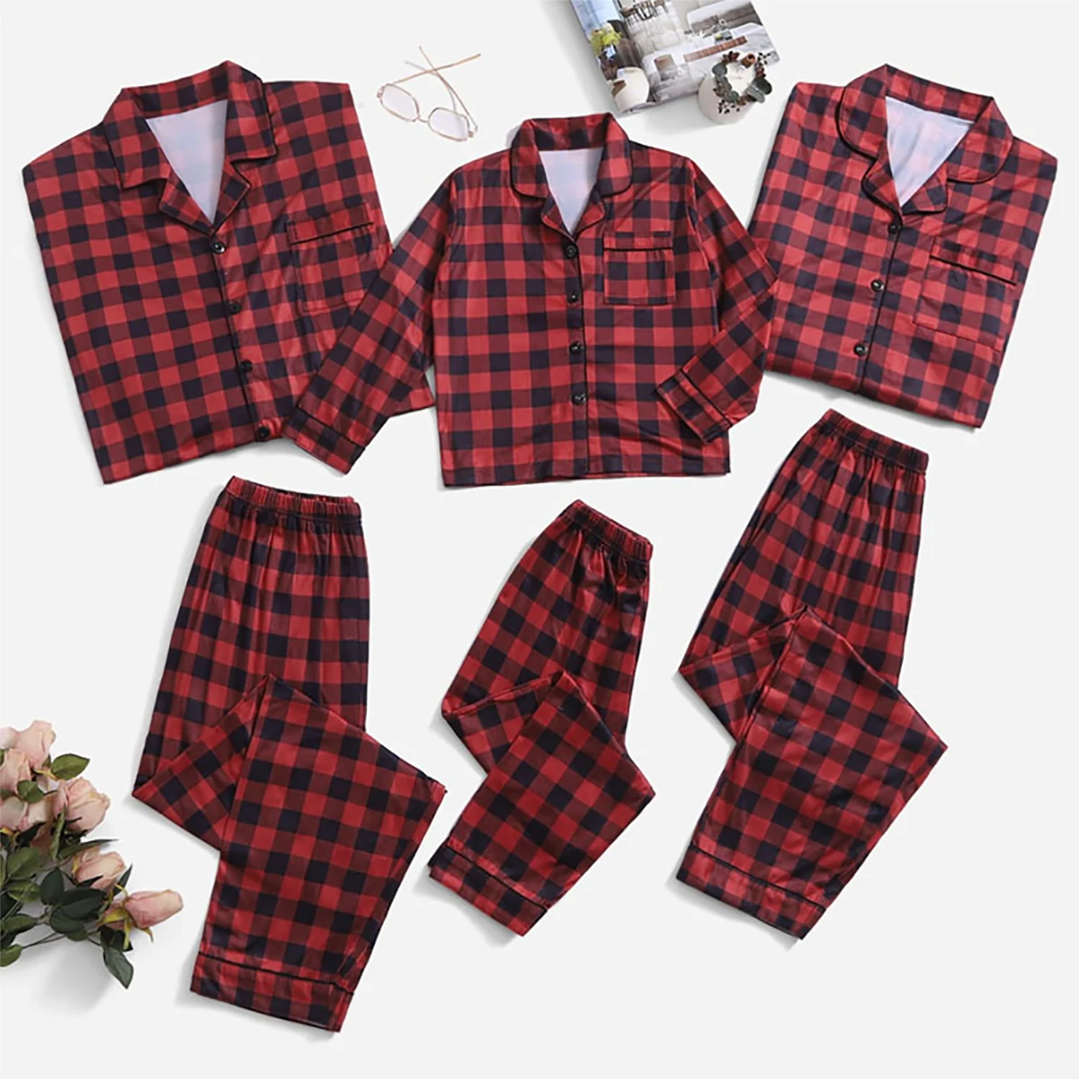 Merry Christmas Wholesales Family Viscose Long Sleeve Check print Sleepwear Children Pajamas Kid 2 pieces sets Pajamas