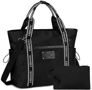 Customizable Large Laptop Tote Bag for Work Teacher Sport Travel Gym Unisex Overnight Carry-On Zipper Closure Letter Webbing