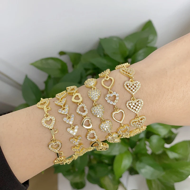 Shiny Fashion Zircon Bangles Multiple Styles Heart Star Moon Leaf Gold