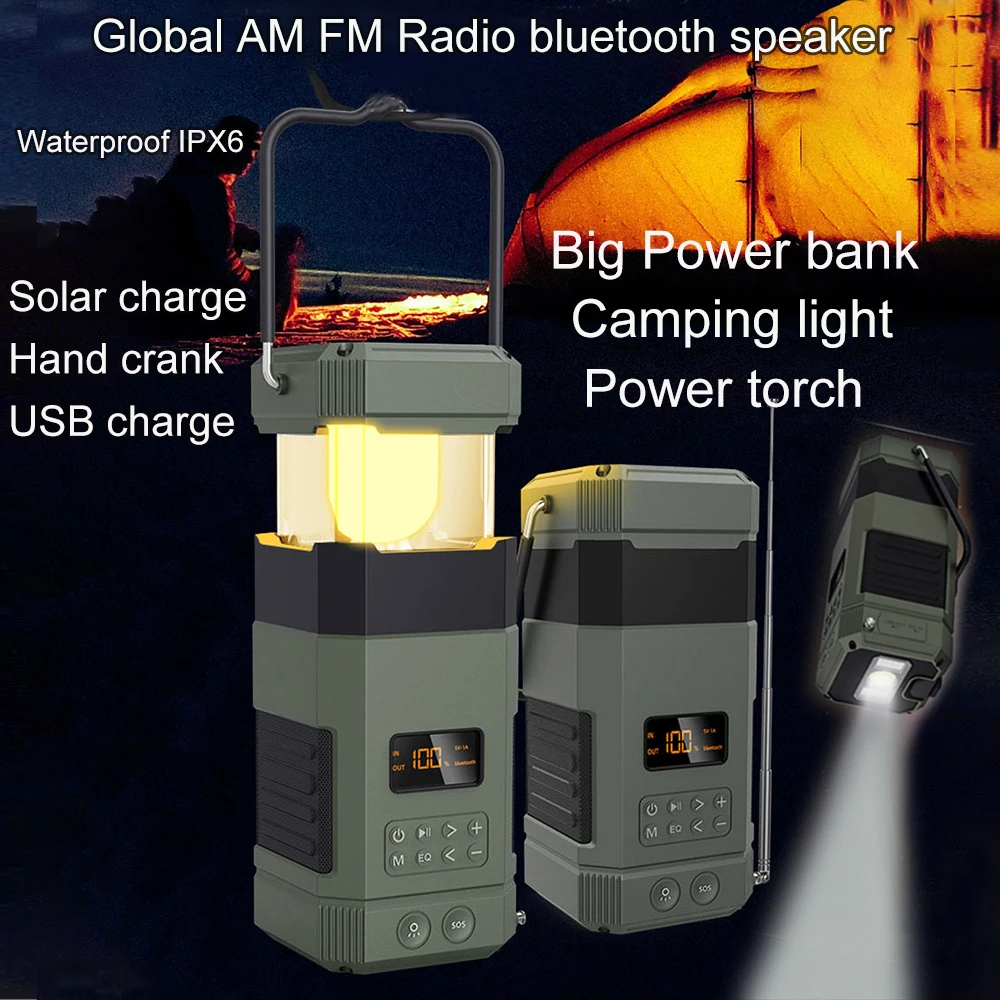 DF-585 AM/FM Radio Hand Crank Solar Speakers Rechargeable Audio Wireless Handheld Cb Am Fm Portable Radio