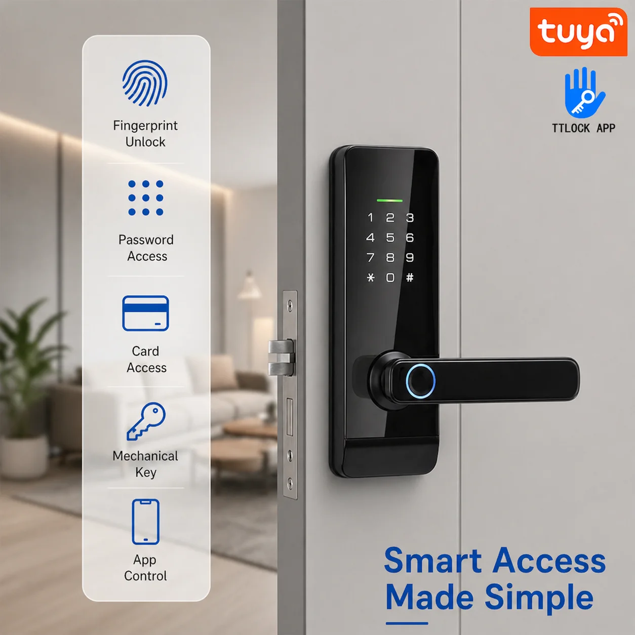 Bluelock Tuya App Biometric Fingerprint TTlock Smart Lock Keyless Cloud Storage Aluminum Alloy Wood/Aluminum Security for Home
