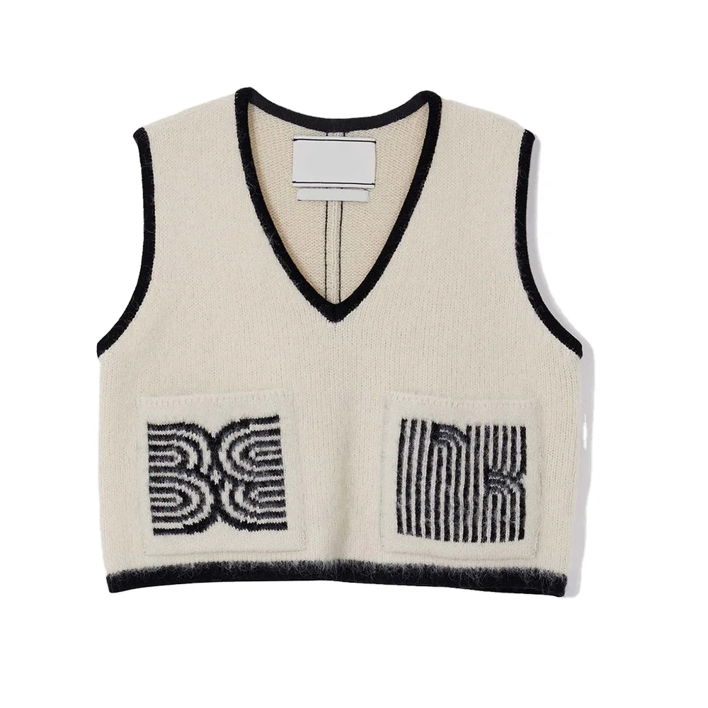 Pocket Knitted Cow Print Sweater Vest 