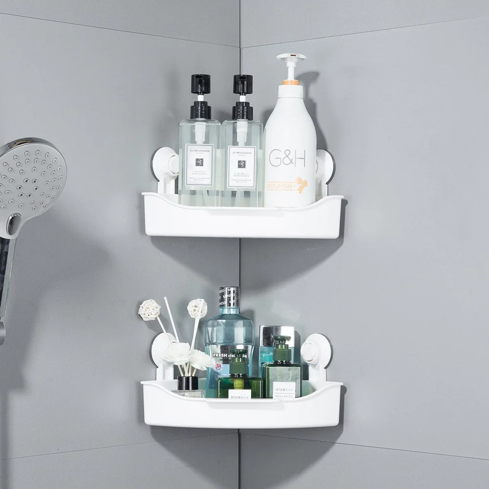 No Drilling Suction Cups Shampoo Bathroom Wall Mounted Storage Rack Holder Bathroom Vacuum Shower Caddy Corner Shelves