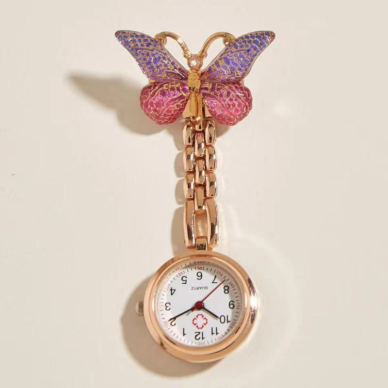 Butterfly Colorful  FOB Quartz Movement Nurse Brooch  Pocket Fob Watches Breast Nurse Watch Clip Nurse Pocket Doctor Watch