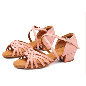 Girls' Latin Dance Shoes Indoor Cowhide-Soled Salsa Dance Training Shoes  Low Heels Soft Soles