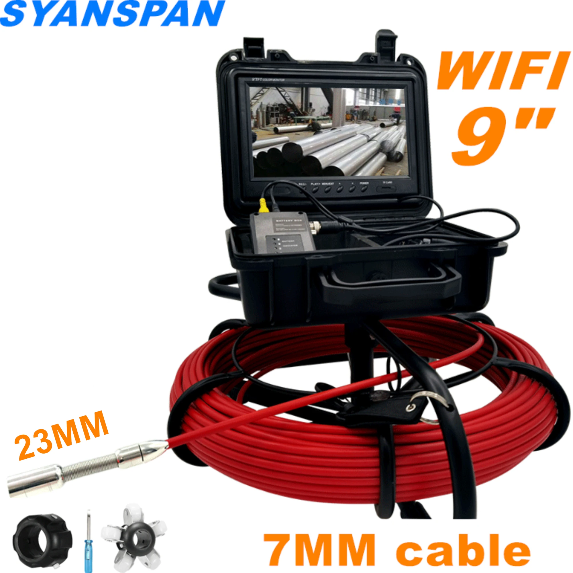 Best 7MM 10-100M Cable Sewer Camera 23MM Lens Industrial Endoscope Sewer Pipe Inspection Camera System With 16GB DVR Video Recording manufacture