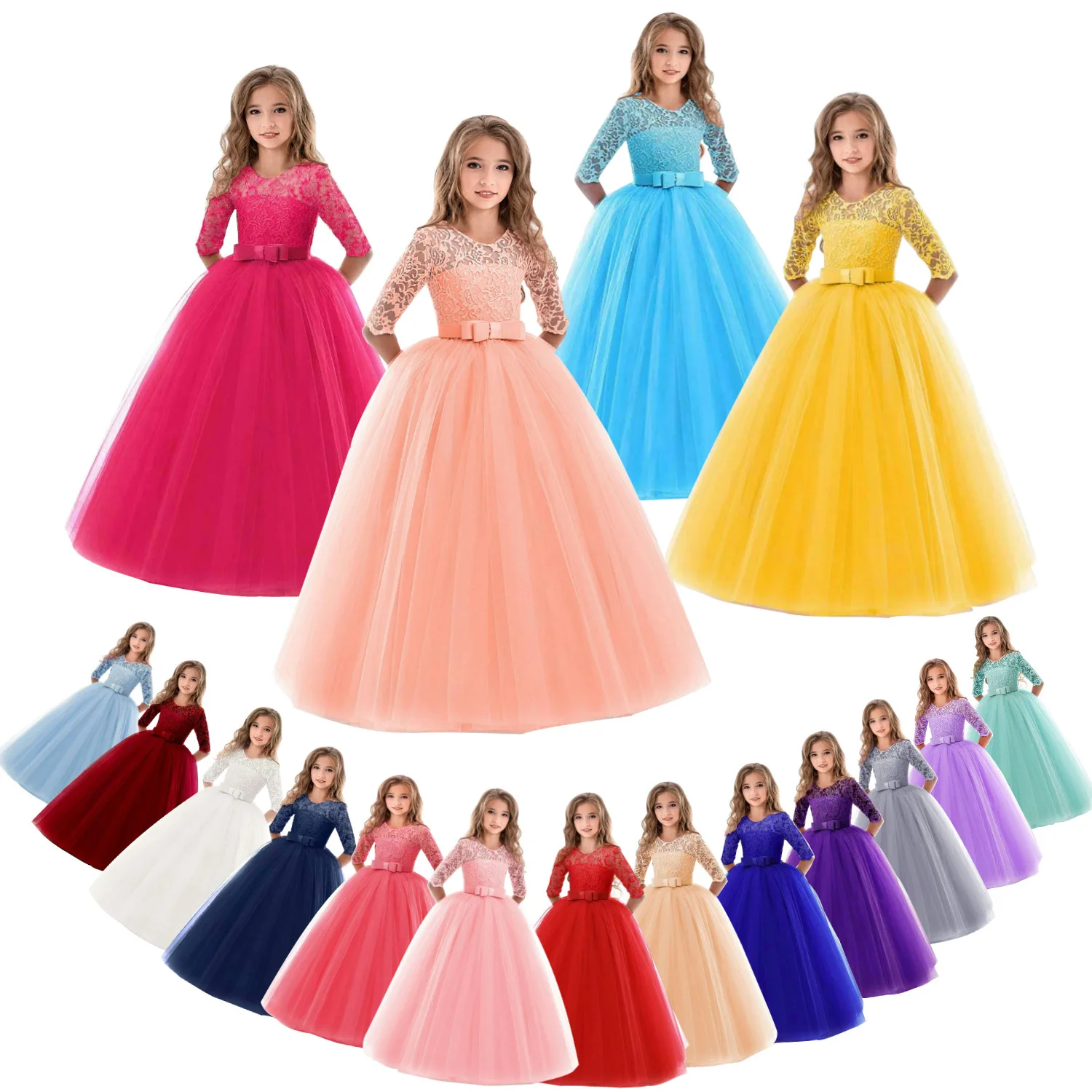 hot selling princess dress in big children's dress long sleeves tutu skirt 2022 new children's dress