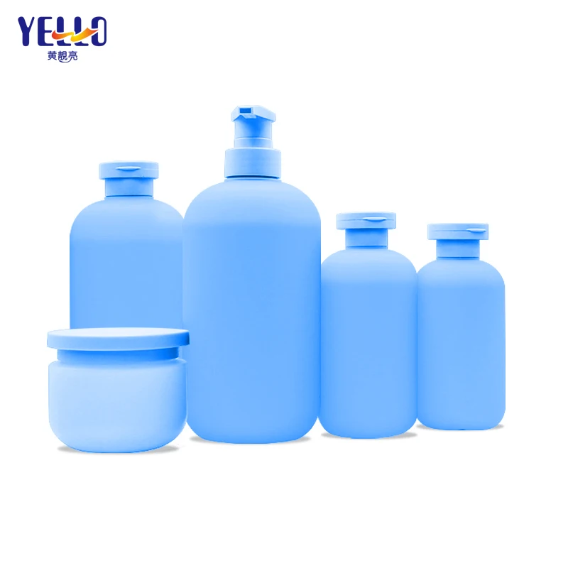 Green Purple HDPE Soft Plastic Lotion Bottle Frosted Squeeze Shampoo Bottles and Cream Jar Set 200ml 300ml 500ml 800ml 250g