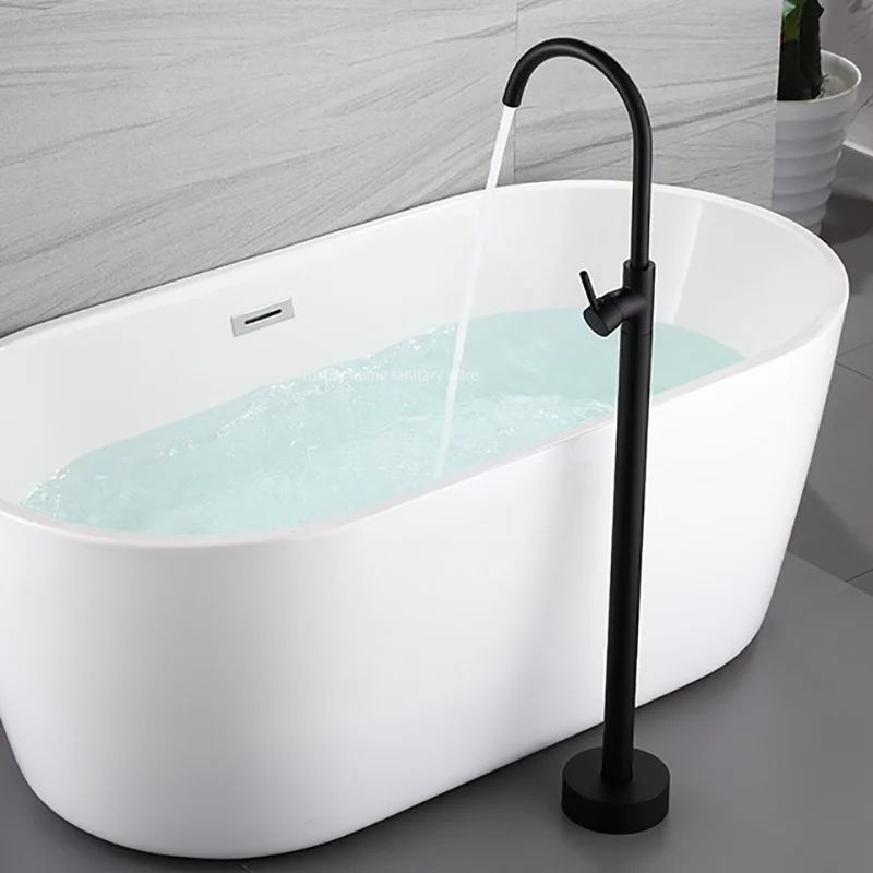 New Simple Design Independent Bathtub with Hand-held Shower Nozzle Matte Black Bathtub Mixer Faucet.