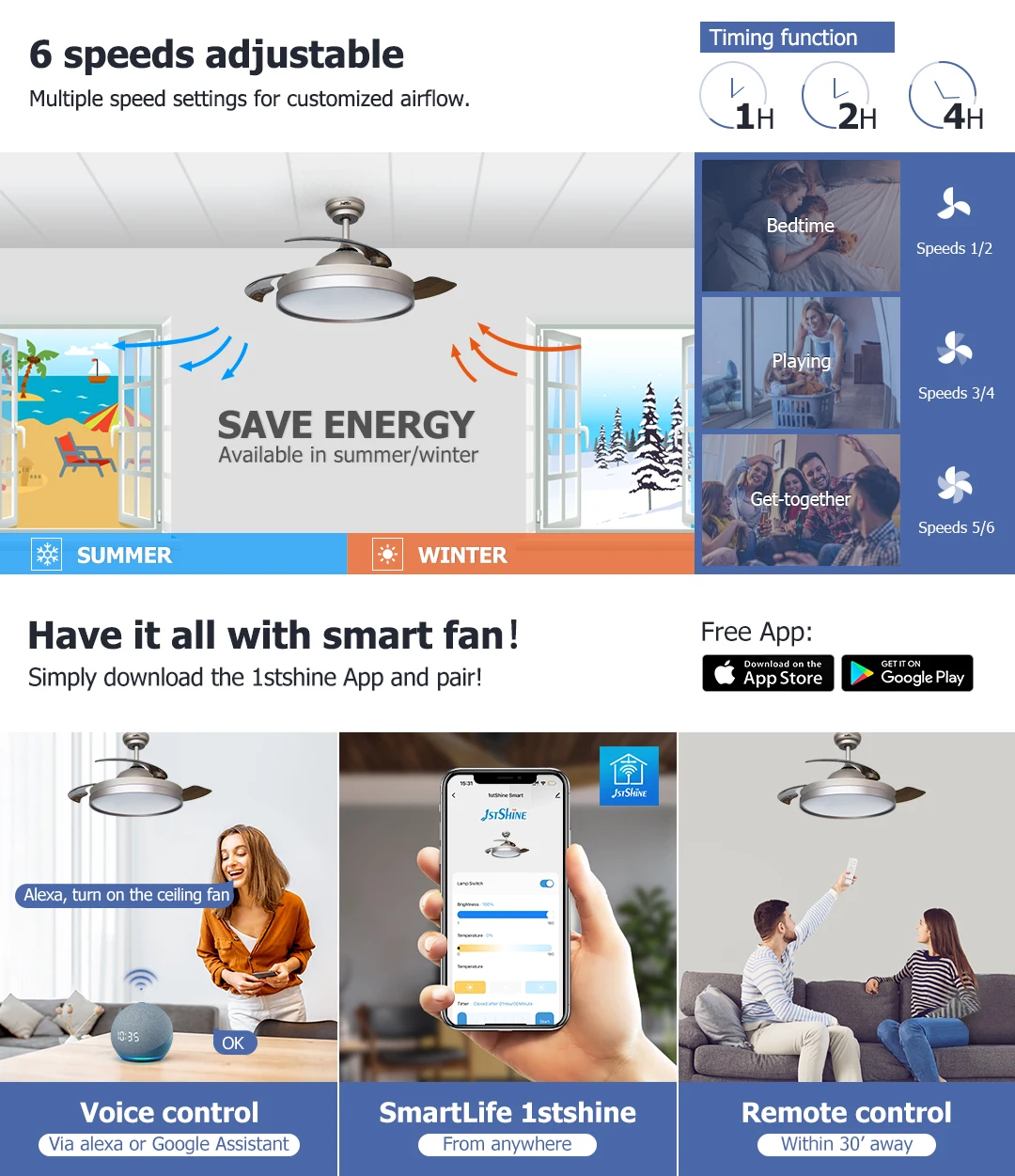 Ceiling Fans, 1stshine, 65, Metal - detail 10