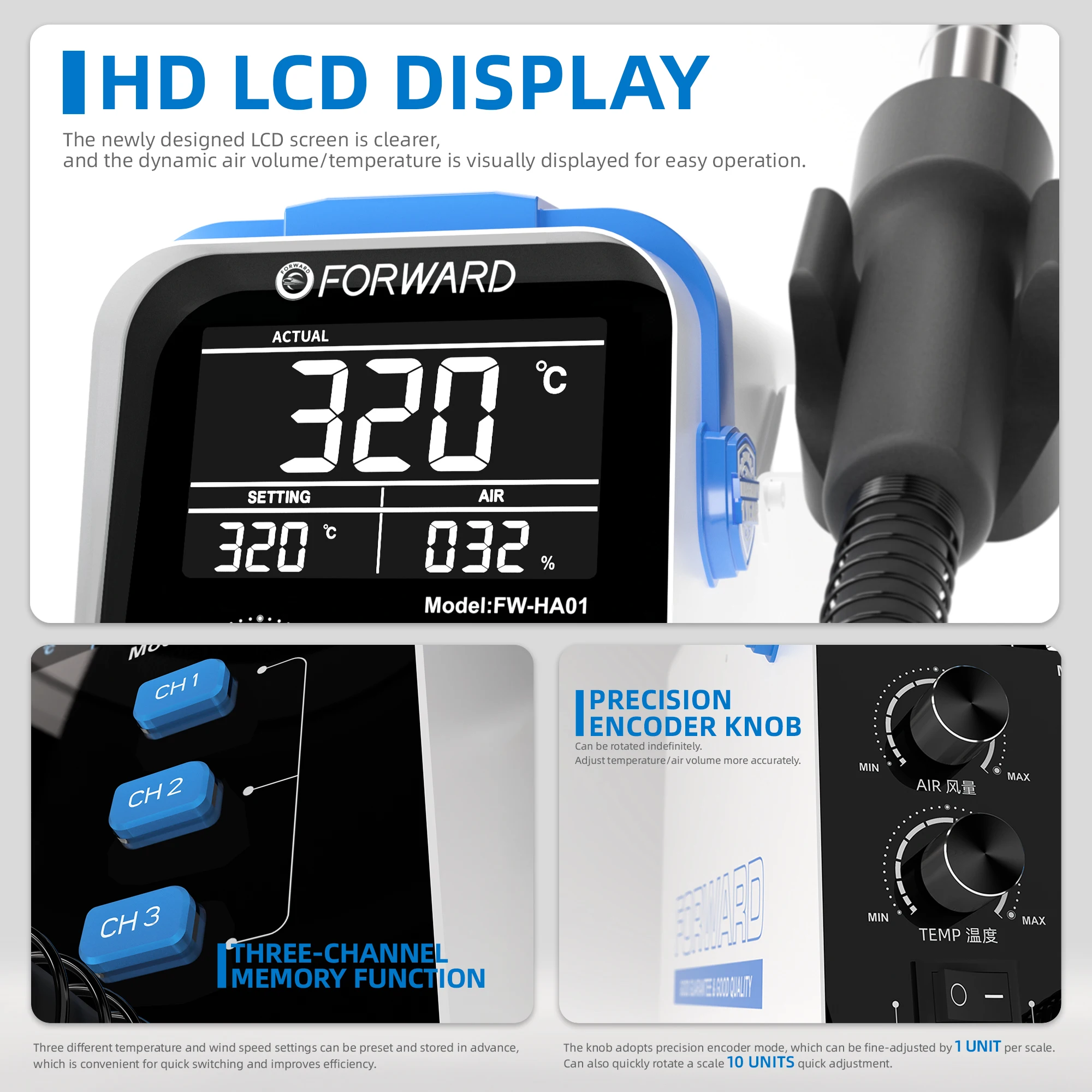 FORWARD FW-HA01 Hot Air Desoldering Station 1 Piece MOQ in Stock 2 Days Fast Ship for Phone Motherboard Repair Tool