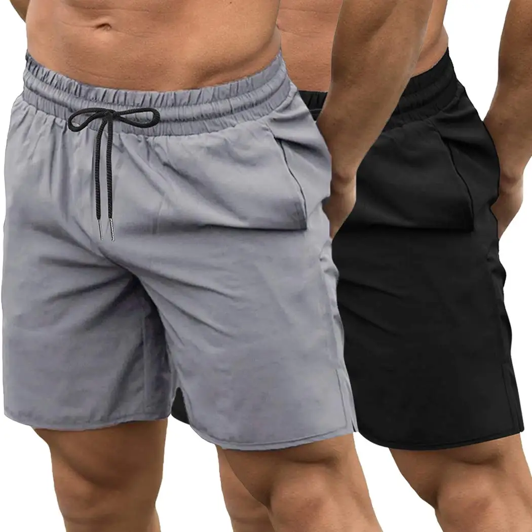 Hot Summer Muscle Training Running Shorts Solid Printing Workout Gym Shorts Men with Pocket867_voghion.com