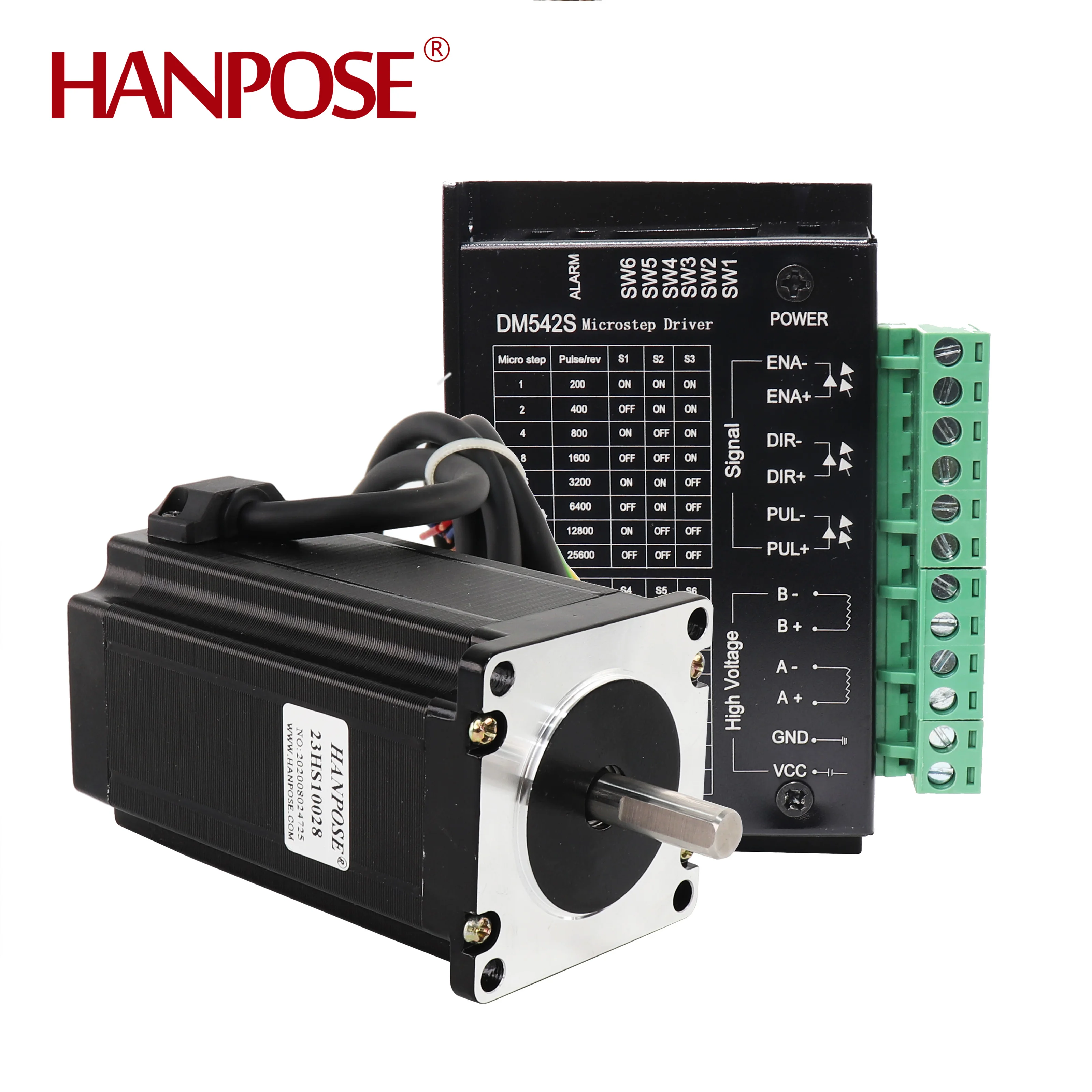 HANPOSE Motor 23HS10028-DM542S DriveSet Dreiemoment 260N.CM 2,8A 100mm Steppermotor for CNC-fræsemaskine CNC Steppermotorsett