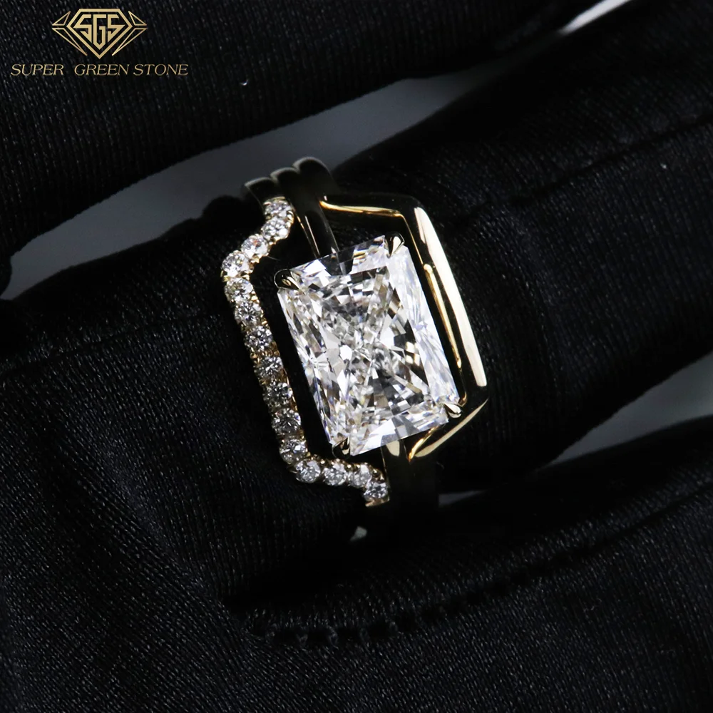 Fine Jewelry 3 Piece 14k Gold Plated Ring Radiant Lab Diamond Rings