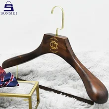 Factory Supply Clothes Engraved logo Luxury Suit Custom Wood Hangers