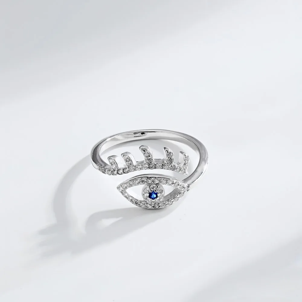 KAKODIY Fashion jewelry Cubic Zirconia ring 18K gold plated 925 sterling silver evil shape eye opening adjustable ring jewelry for women detail 2