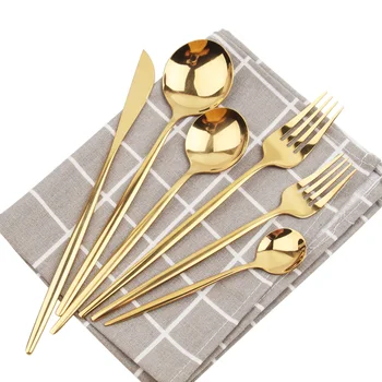 Luxury Metal reusable gold plated cutlery flatware 18/10 stainless steel gold cutlery set