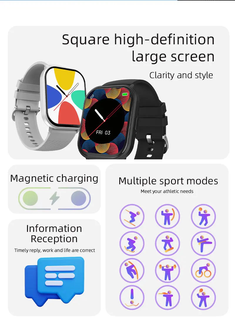 Chinese factory supplier supply  Zl99j Sanvnet 2025 Smart Watch Blood Oxygen Heart Rate Tracker Fitness Tracker Multiple Sport Modes Smart Watches For Men Women - Buy Unisex Smart Watch square Shape Smartwatch tft Display Smartwatch ip68 Waterproof Smartwatch rubber Band Smartwatch blood Oxygen Heart Rate Tracker