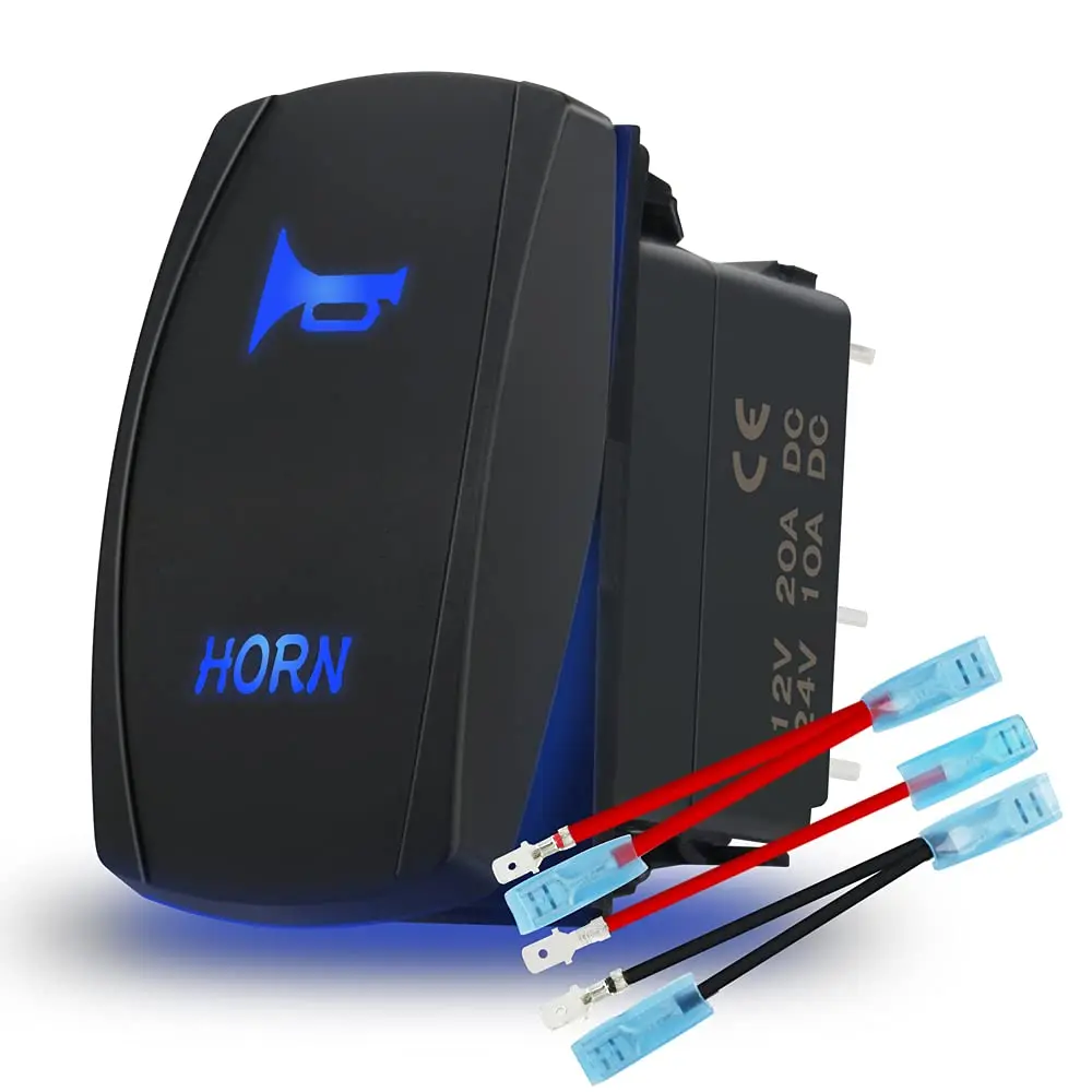 Waterproof Rocker Switch - ON/Off/ON Blue LED, 12V/24V, 7 Pin For Cars, Boats, Trucks & RVs