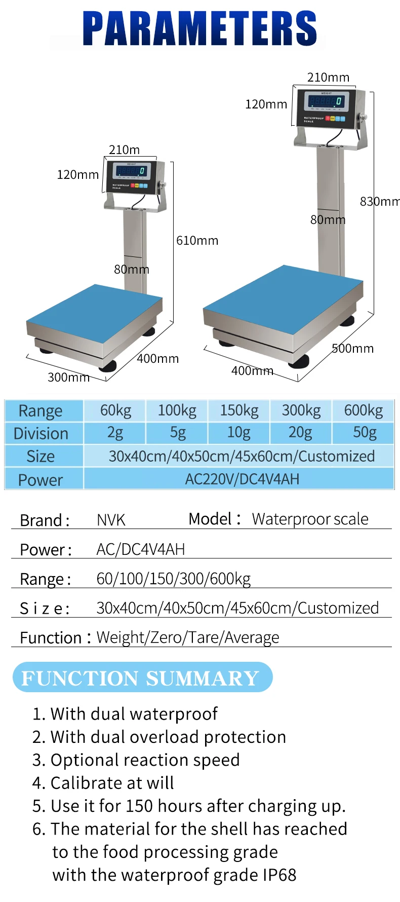 Ip68 Stainless Steel Waterproof Digital Platform Weighing Scales Bench