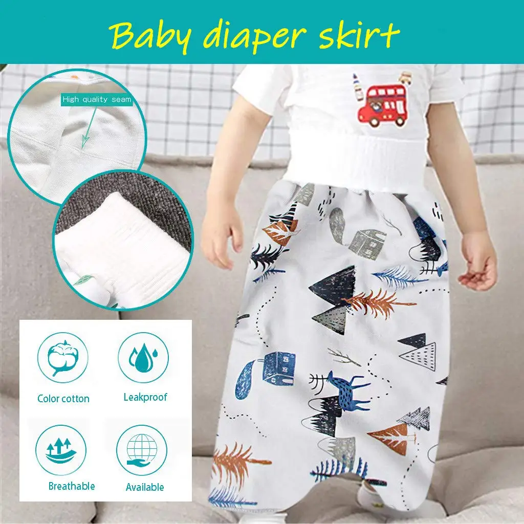 Cotton Training Pants Cloth Diaper Skirts for Baby Boy and Girl 2 Packs Sleeping Bedclothes for Potty Training 