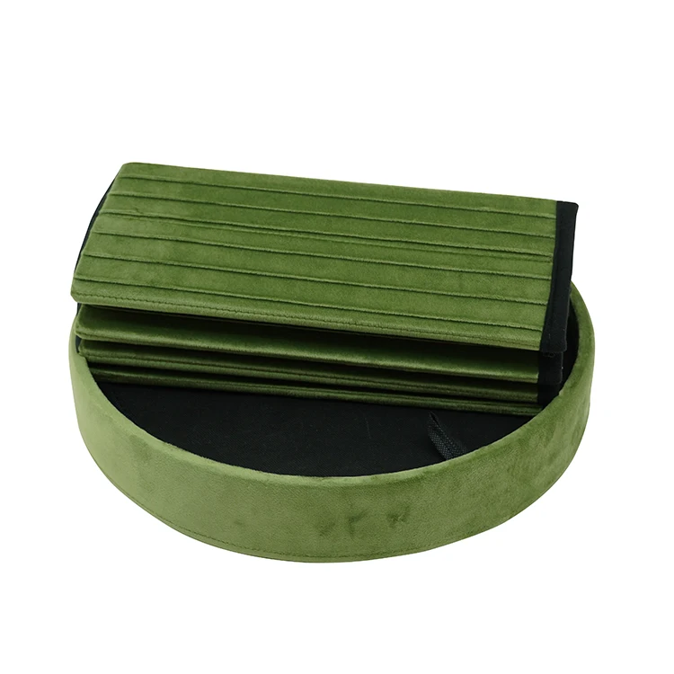 Round Velvet Ottoman Fabric Foldable Storage Ottoman for Living Room
