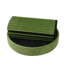 Round Velvet Ottoman Fabric Foldable Storage Ottoman for Living Room
