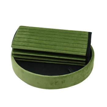 Round Velvet Ottoman Fabric Foldable Storage Ottoman for Living Room